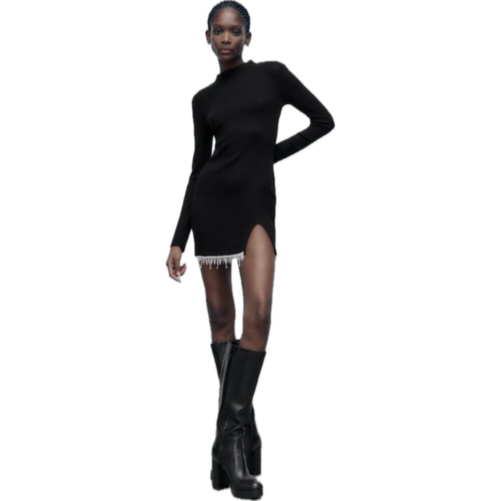 Zara Black Jewel Soft Dress - Size S - New